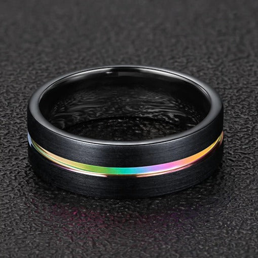 The Signature - Black Tungsten Ring with Iridescent Groove