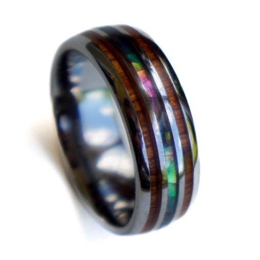 The Pacific - Koa Wood / Abalone / Tungsten Ring