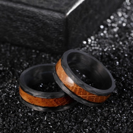 The Featherlight - Whiskey Barrel Ring with Black Forged Carbon Fiber