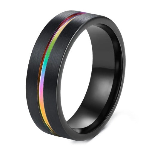The Signature - Black Tungsten Ring with Iridescent Groove