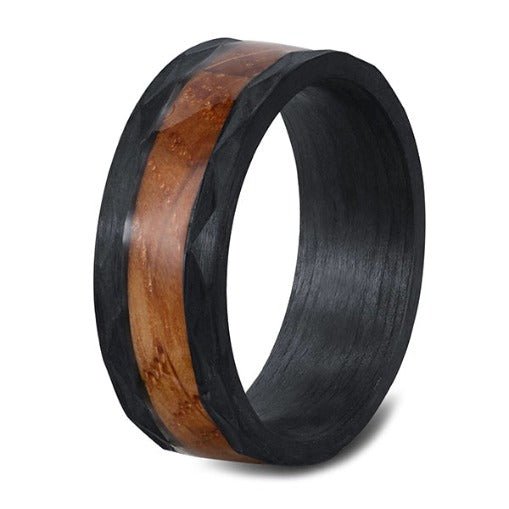 The Featherlight - Whiskey Barrel Ring with Black Forged Carbon Fiber